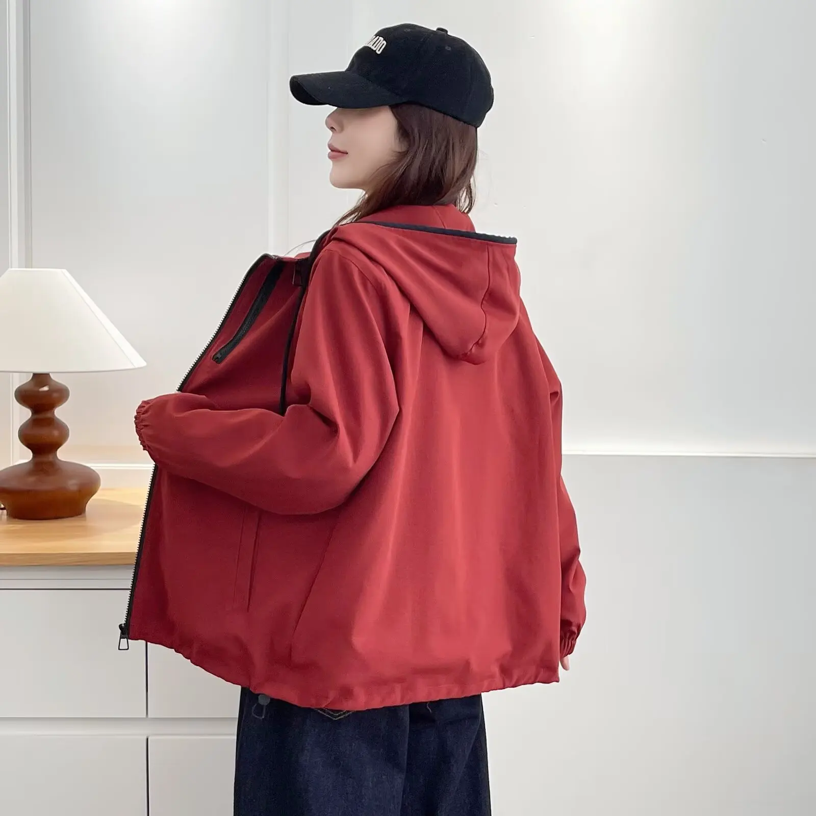 XXXXL Fashion Plus Size Women's Outdoor Jacket 2025 Autumn New Sporty Hooded Contrast Color Zipper Windbreaker Coats