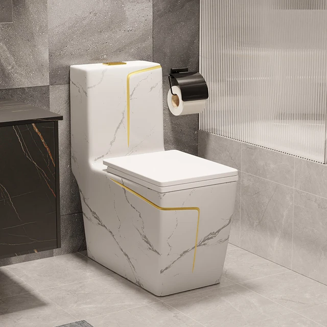 Toilet,Square Gold Line Design ,Grey Color Water Closet ,Bathroom Wc, One Piece Ceramic ,Marble Toilet 5