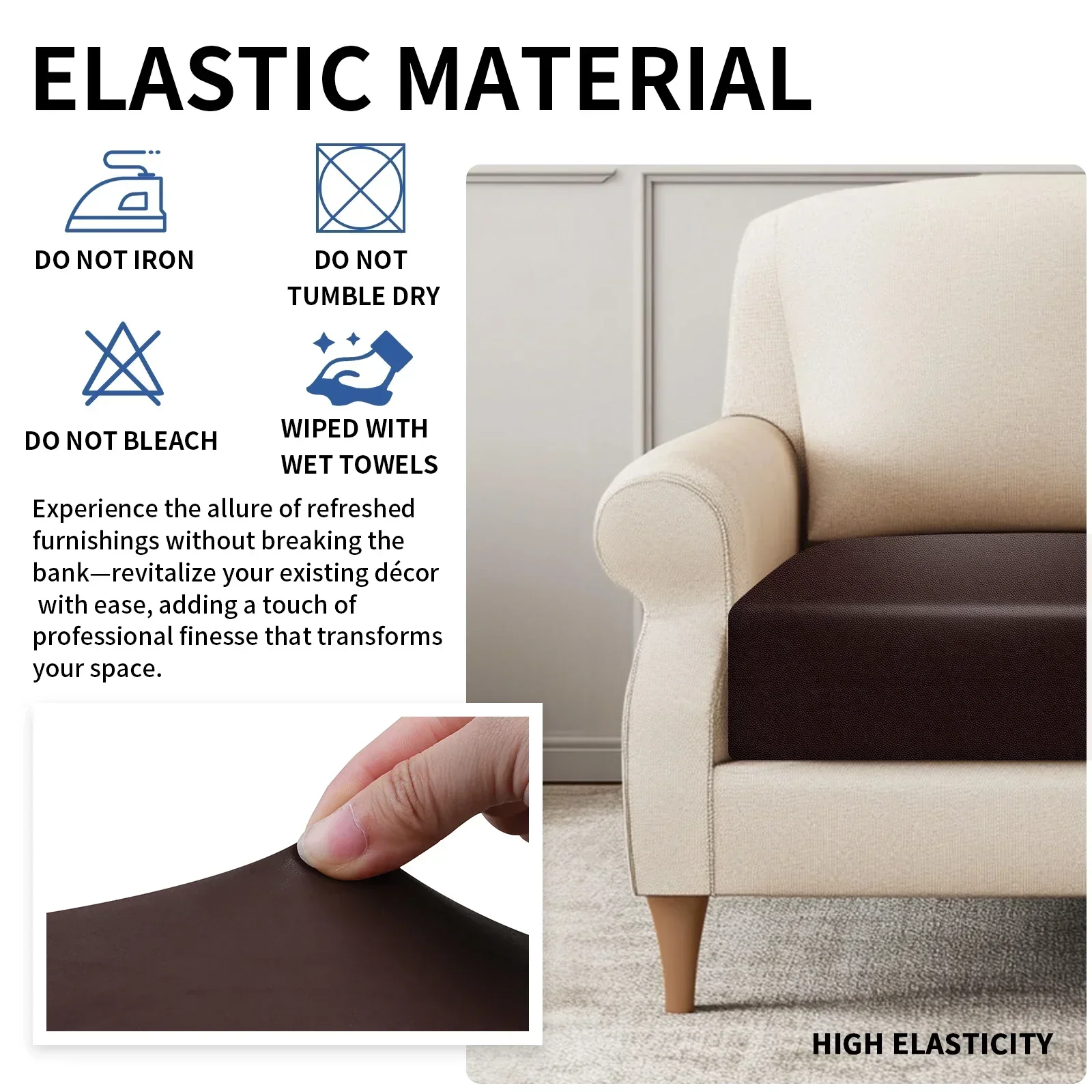 PU Leather Waterproof Sofa Seat Cushion Cover Elastic Chair Settee Seats Furniture Protector For Home Living Room Pets Kids 4