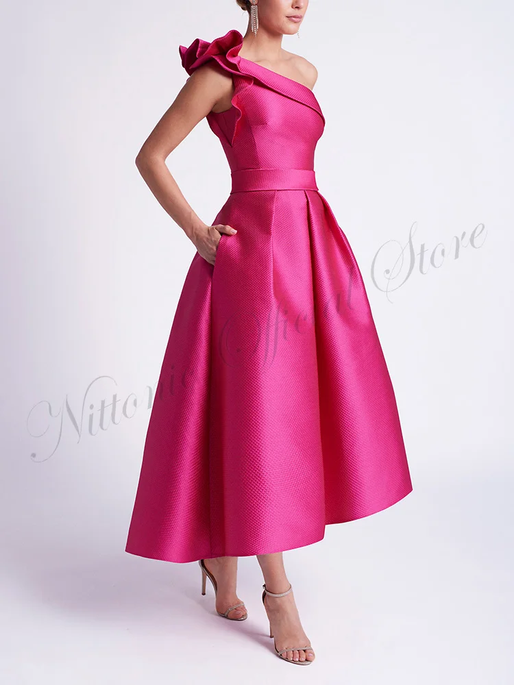 

Pink Simple Prom Dresses for Woman One Shoulder Sleeveless Ankle-Length A-Line Formal Occasion Vestidos Para Mujer فستان 2023