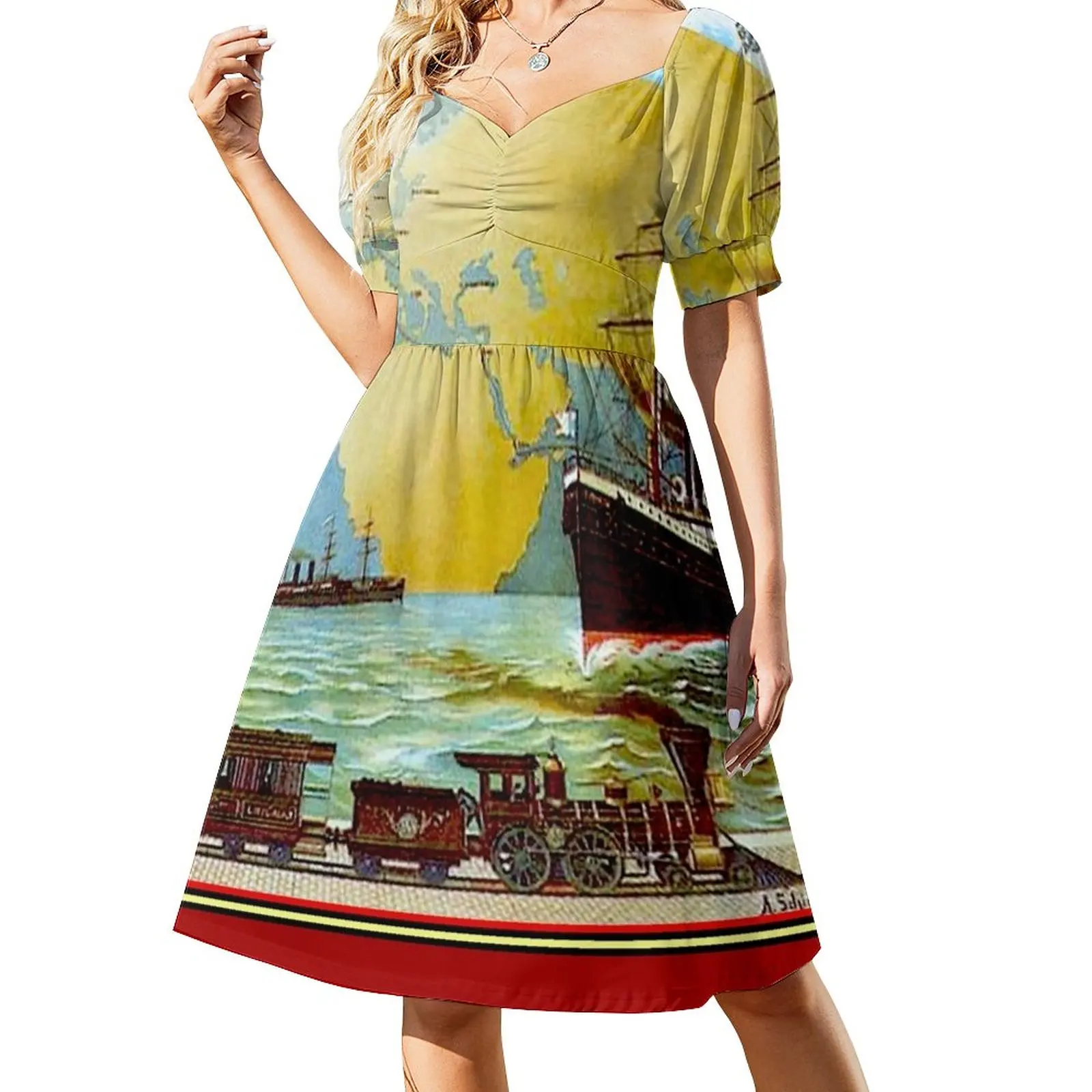 

Around The World in 80 Days; Vintage Jules Verne Print Sleeveless Dress dresses for official occasions