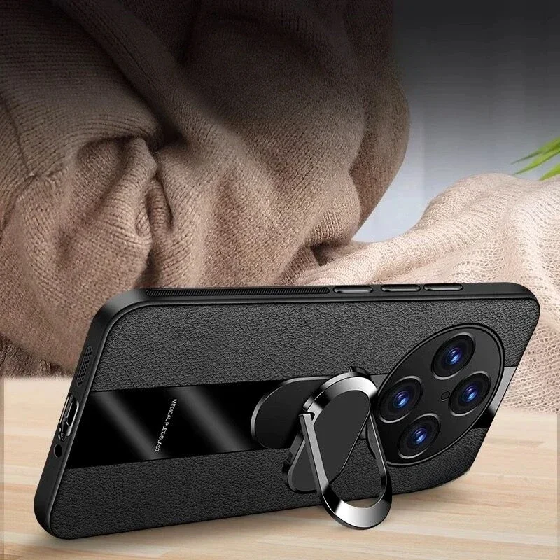 Luxury Leather Magnetic Ring Stand Phone Case - Shockproof Bumper Back Cover
