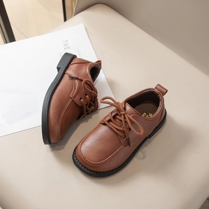 Boys Leather School Shoes New Spring Autumn Children Uniform Flat Shoes Formal Black Versatile Kids Causal Fashion Dress Shoes