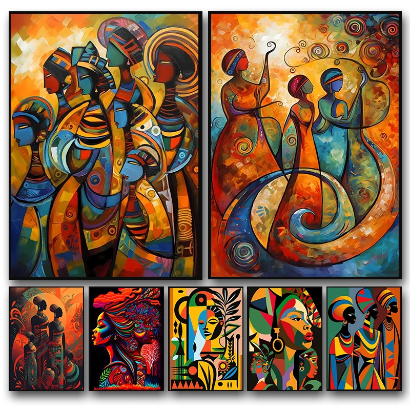 African Artwork Posters Abstract Elegant Nature Women Canvas Painting HD Print Wall Art Pictures for Living Room Home Decorat
