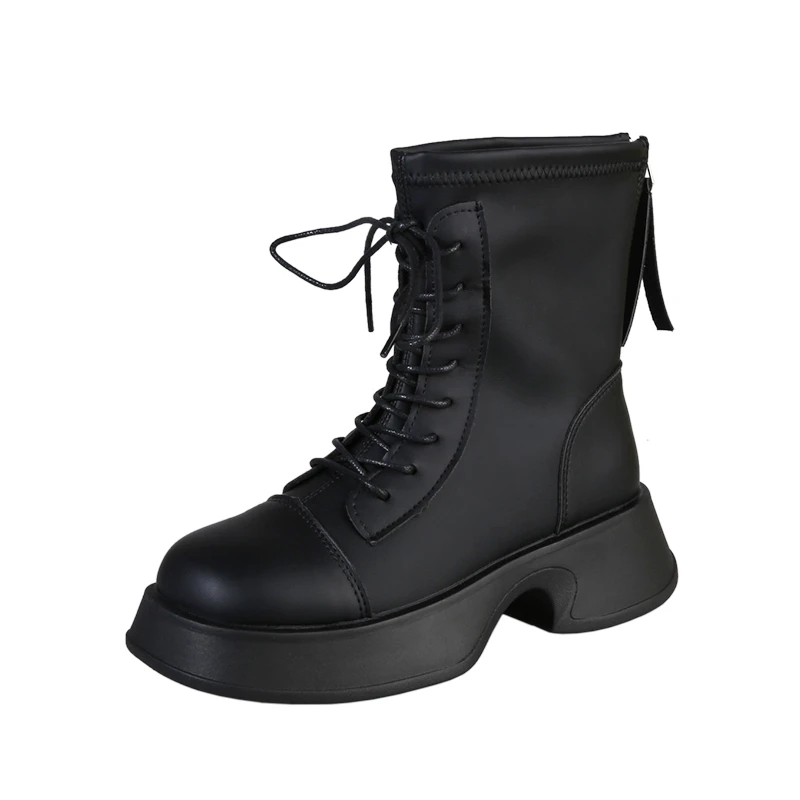 Shoes for Women 2023 Brand PU Ankle Women's Boots Platform Modern Boots Women Lace Up Side Zip Round Toe Versatile Ladies Shoes