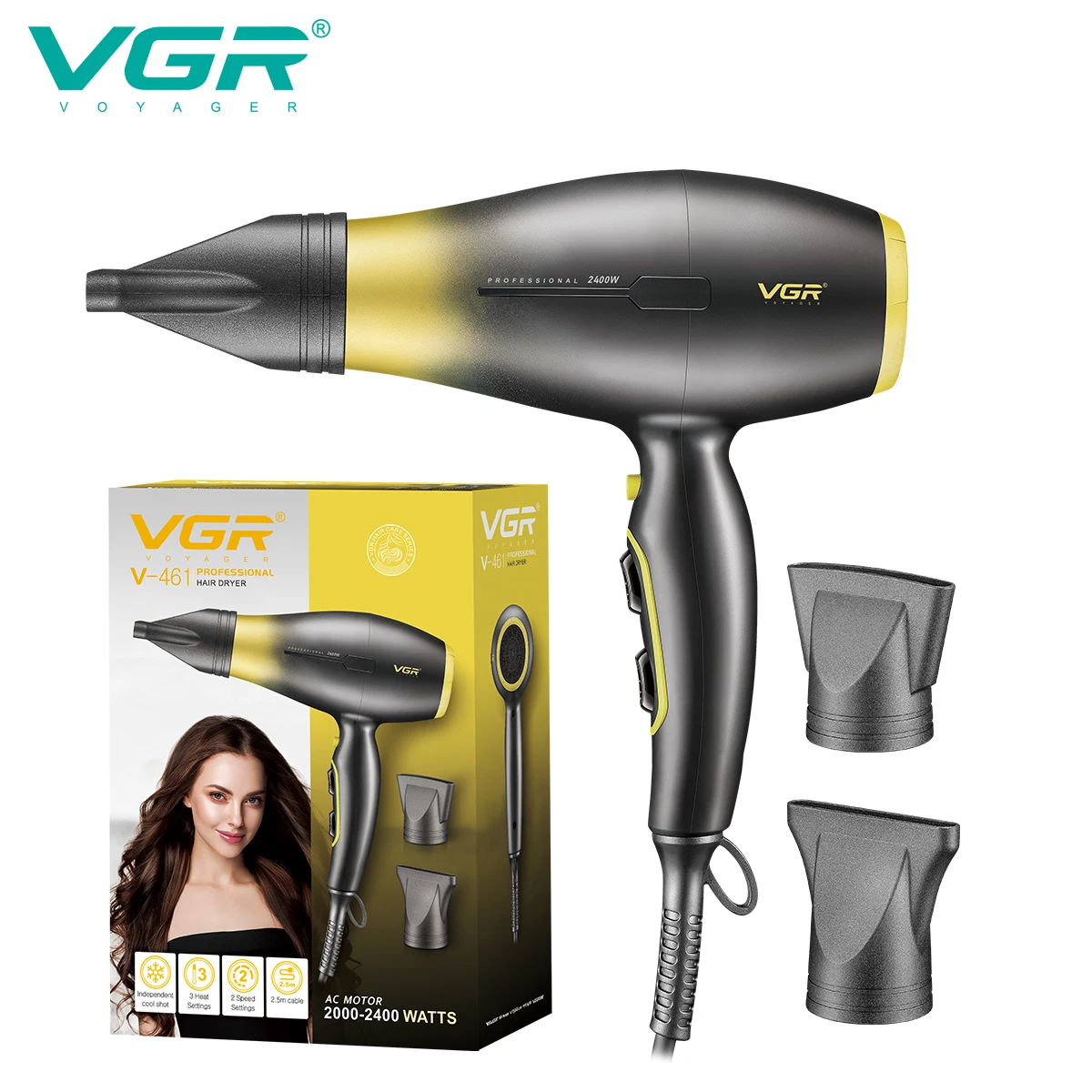 VGR2000-2400W ultra large wind power hair dryer, quick drying hair styling hair dryer, dormitory home gradient hair dryer V-461 - Image 6