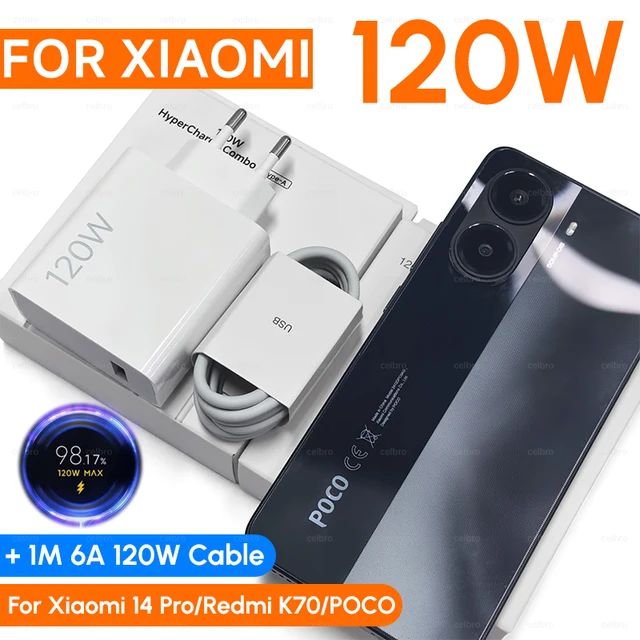 120W Charger for Xiaomi 14 Pro Turbo Fast EU Wall Adapter Usb 6A Type C Cable For Mi 17 15 14T 13T 12 Redmi note 13 POCO X8