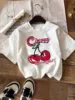 Korean Style Simple Fruit Cherry Print Cotton T Shirt For Kids Adults Trendy Street Harajuku Tees Daily Girls Summer Sweatshirts 1