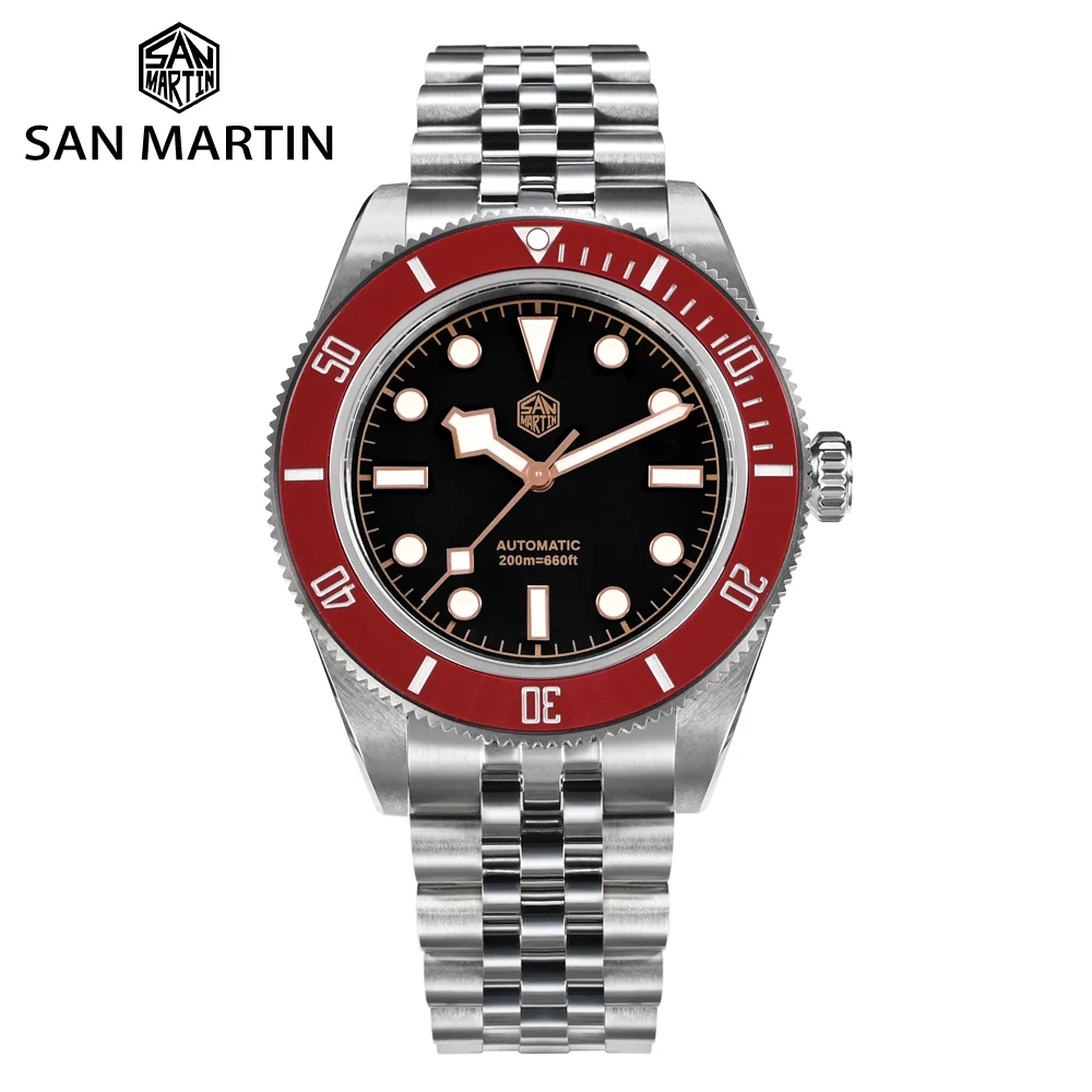 San Martin 40Mm Bb Diver Watch Classic Retro Watch For Men Nh35 Automatic Mechanical Red Ceramic Bezel Bgw-9 20 Atm Luminoso