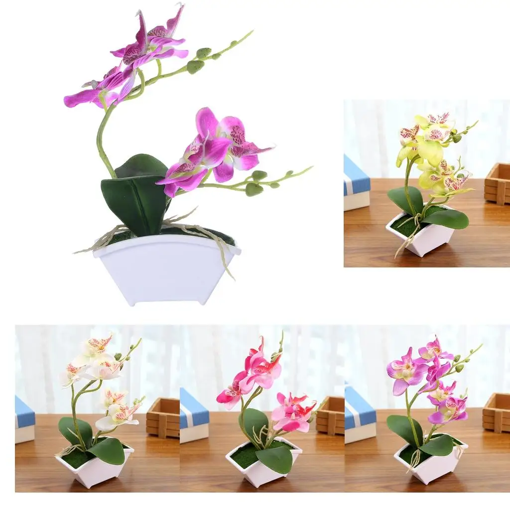 Silk Artificial Orchid Bonsai Faux Flower Arrangement Potted