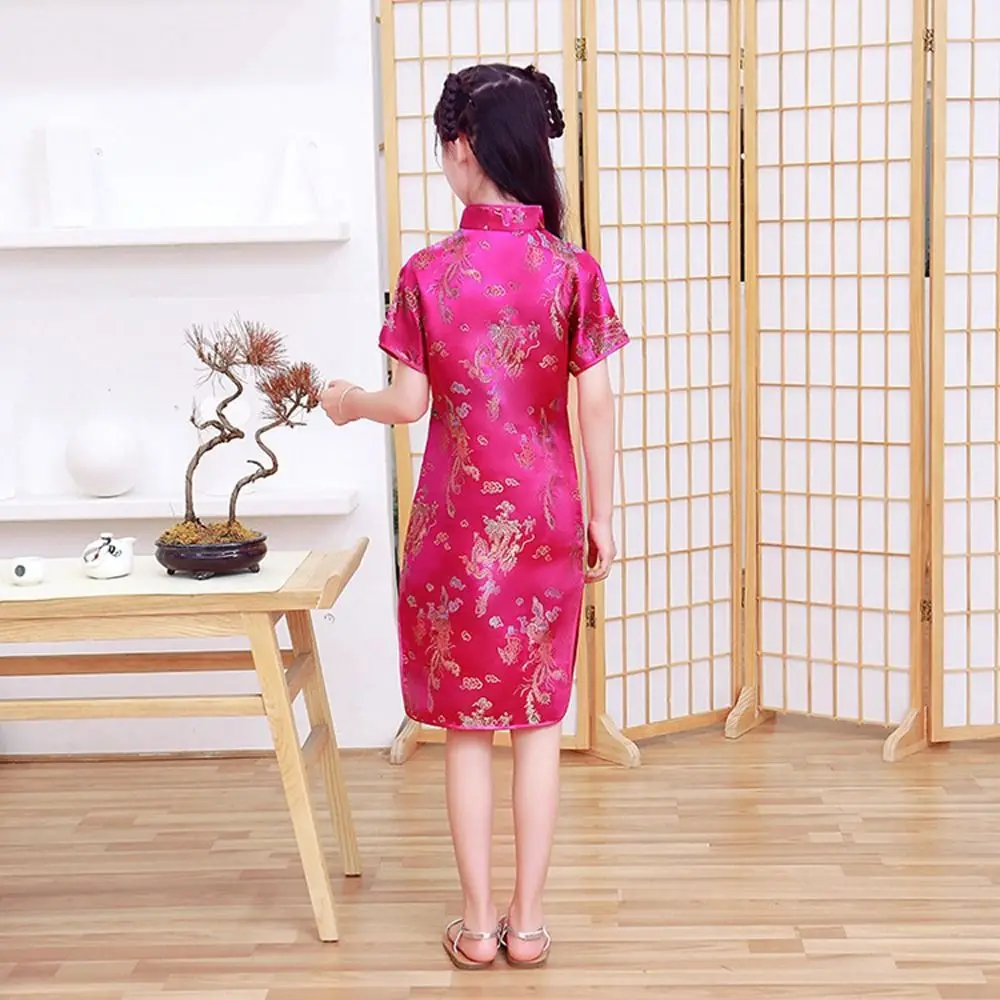 Pattern Autumn Comfortable Niche Design Silk Chinese Style Dress Kids Traditional Dress Qipao Girls Cheongsam Girls Skirt