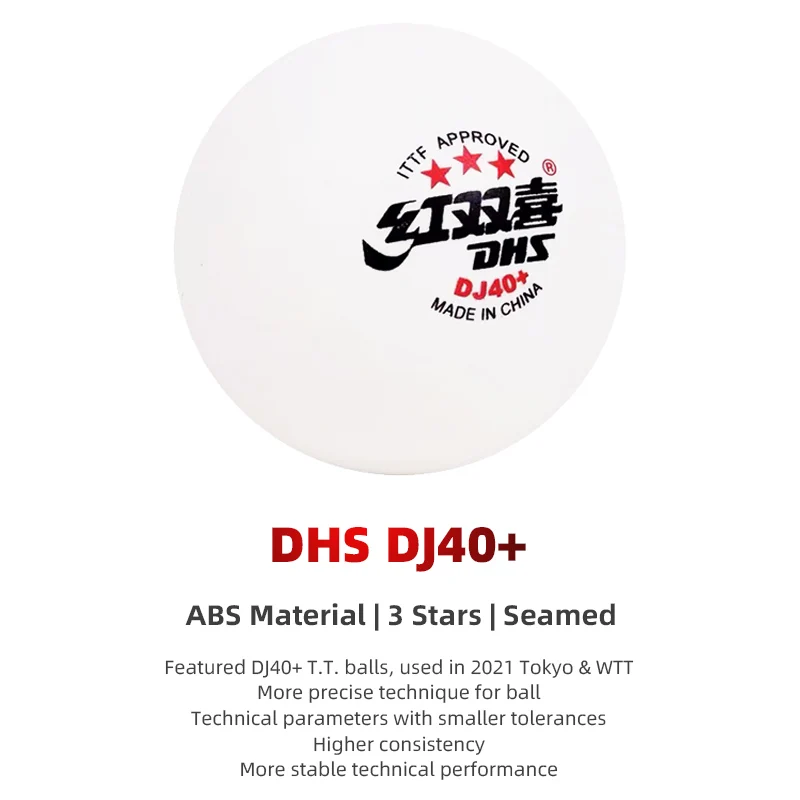 Description Picture 3 of itemDHS DJ40+ 3 Stars Ping Pong Ball ITTF Standard 40+ Professional Table Tennis Balls ABS New Material for 2020 WTT Competition