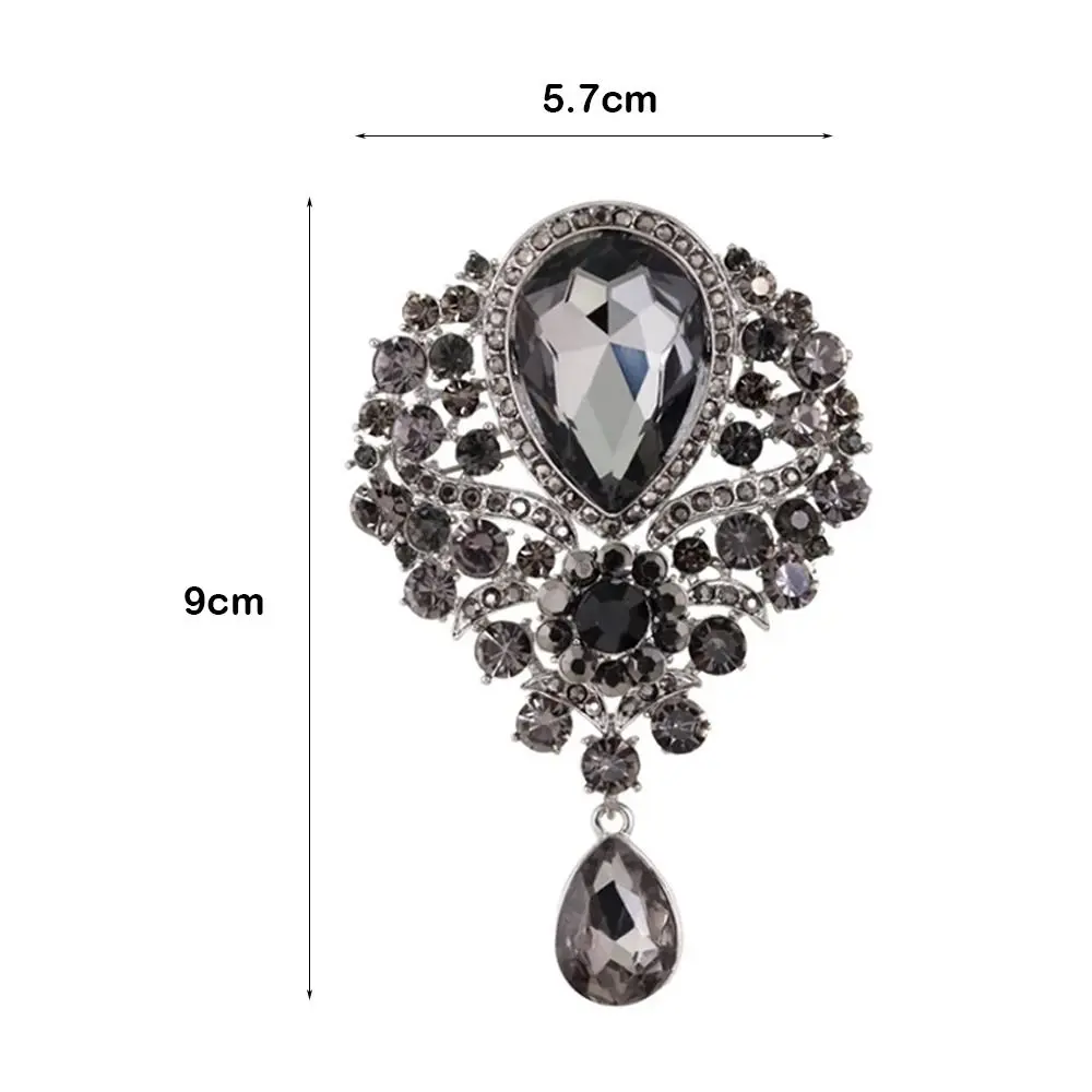 Trendy Clear Crystal Wedding Brooch Flower Design Water Drop Shape Crystal Rhinestone Brooch DIY Bridal Accessory Party