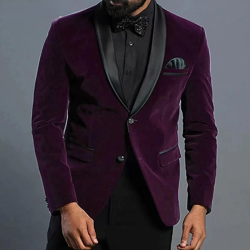 Blazer de costume en velours violet pour homme