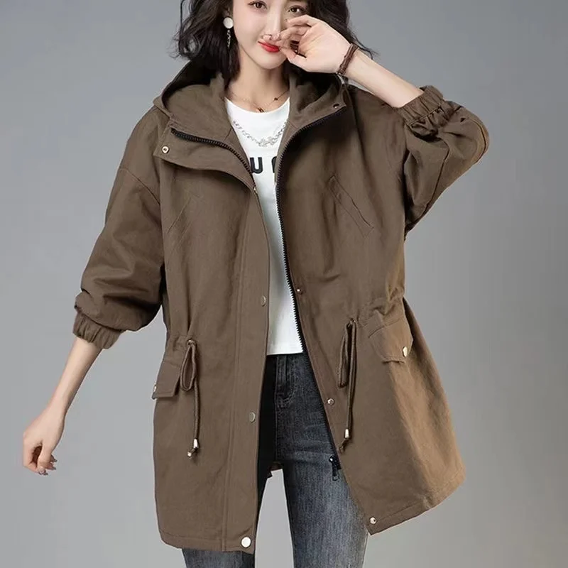 

Spring Fall Women's Jackets Windbreaker 2023 New Female Hooded Casual Basic Coat Korean Loose Zipper Jacket Drawstring Outerwear