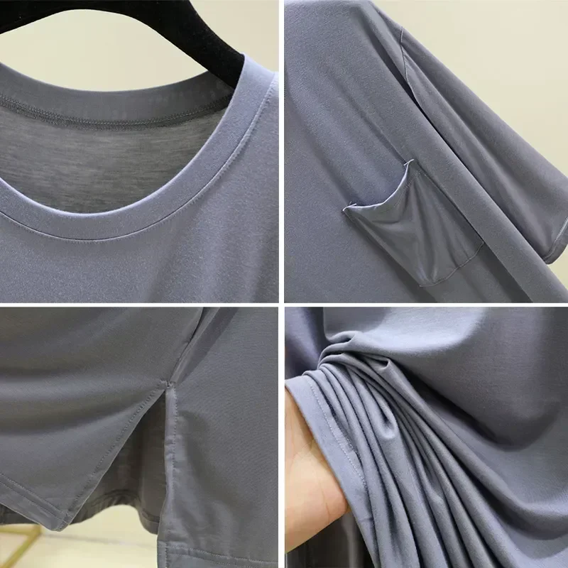 

Нижняя юбка женская летняя ночная рубашка из модала для повседневной носки с разрезом одежда для сна Домашняя одежда пижамы свободный размер платье с коротким рукавом плюс