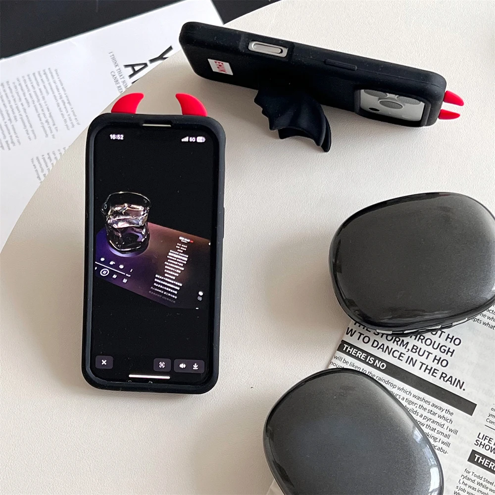 Devil Horns Bat Silicone Stand Holder Phone Case – Soft, Shockproof & Fun Back Cover