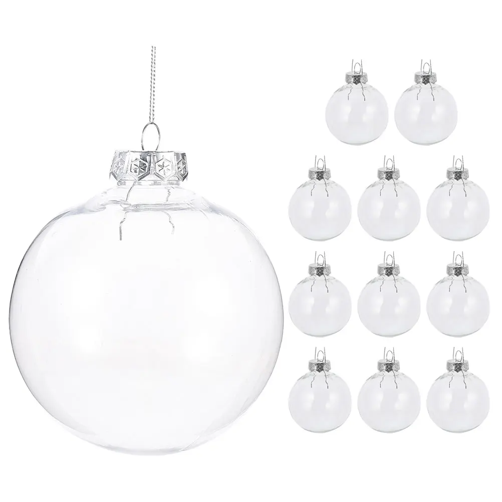 10/12 piezas de bolas de Navidad transparentes de plástico rellenables de 8-10 cm, adornos colgantes para árbol de Navidad, decoración para bodas, fiestas, caja de regalo