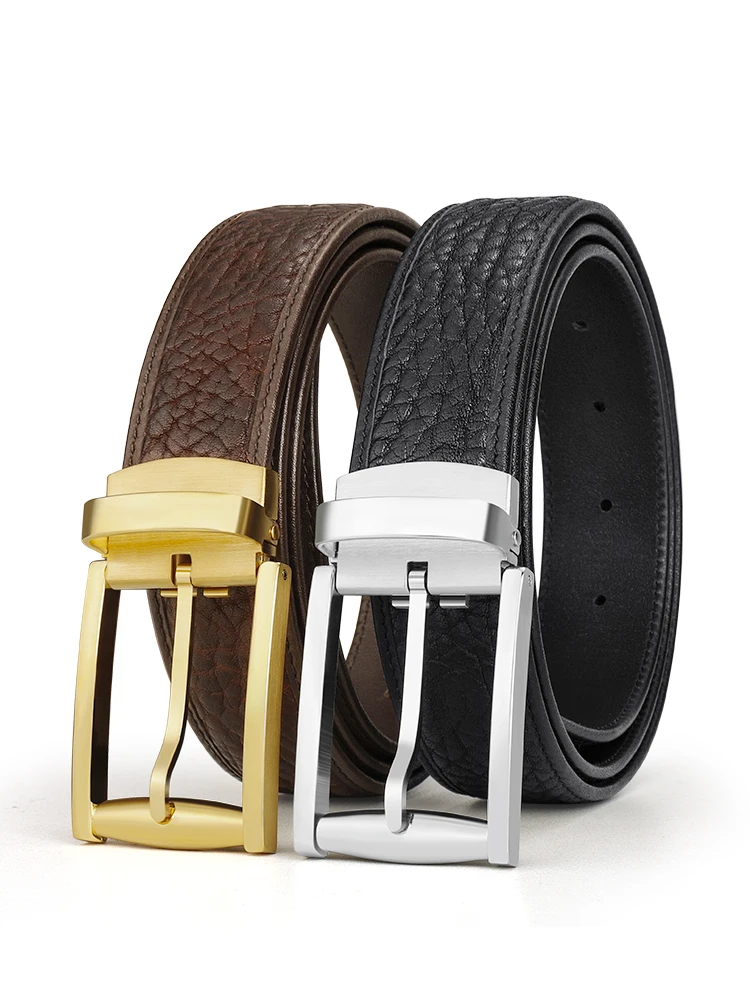 

Men's belt top layer of cowhide 3.5cm, business and leisure perforated needle buckle, whole set of pants belt, trendy