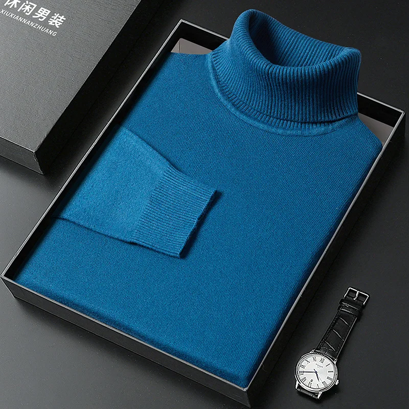 Unisex Turtleneck Sweater Winter Solid Color Bottom Knit Sweater Inner Multicolor Keep Warm