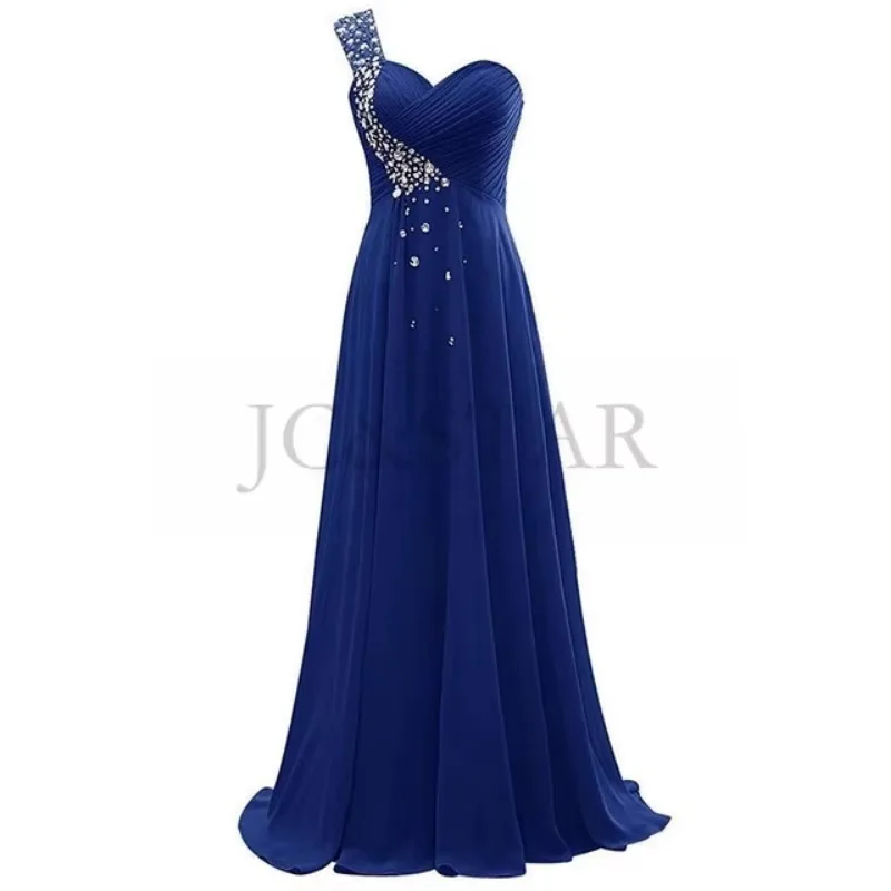 Turquoise Bridesmaid Dresses Chiffon Crystal Beaded One Shoulder Sweetheart Sexy Vestido De Noiva Real Photoevening Party Robe