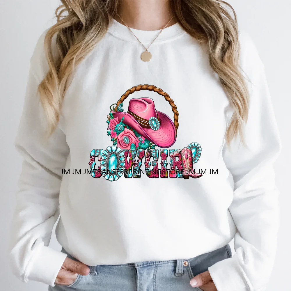 Western Floral Boots Cactus Cowgirl Patches Iron On DTF Heat Transfers Stickers Ready To Press Bags Clothing