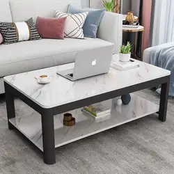 Mesa de centro de madera para sala de estar, muebles sencillos y modernos con patrón de mármol de imitación rectangular, escritorio وووة