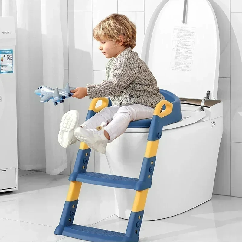 Folding Baby Toilet for Boys Girls Portable Children's Toilet Rack Step Stool Stair Style Seat Ring Kids Potty Toilet with Mat 2