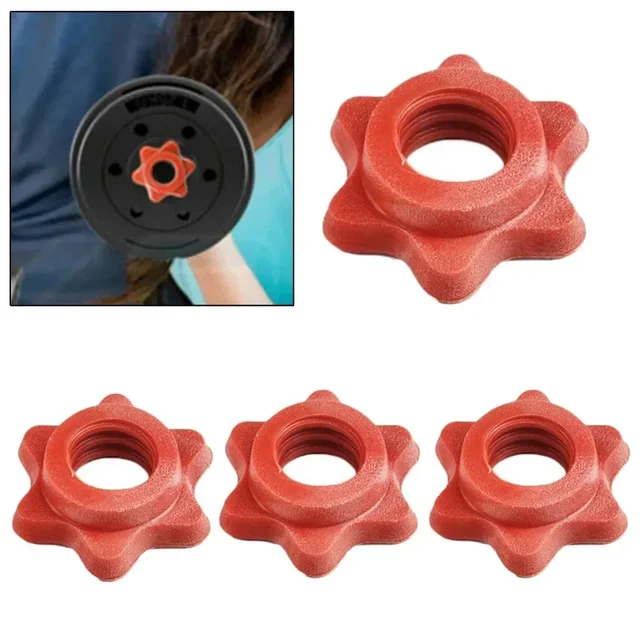Barbell Dumbbell Nut Check Clips Nut Plastic Red Screw Spin Spinlock 25mm(1") Bar Collars Plastic Hexagonal Flat Nut Accessories