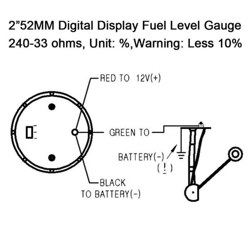 범용 디지털 디스플레이 자동차 연료 레벨 게이지, 240-33 Ohms, 블루 LED, 레드 LED, 12V 연료 레벨 게이지, 백라이트 조명, 2 인치, 52mm