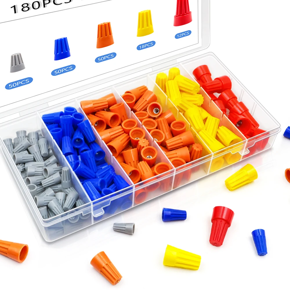 Twist Spring Cap Twin Crimping End Terminals Electrical Connectors 180Pcs/Kit