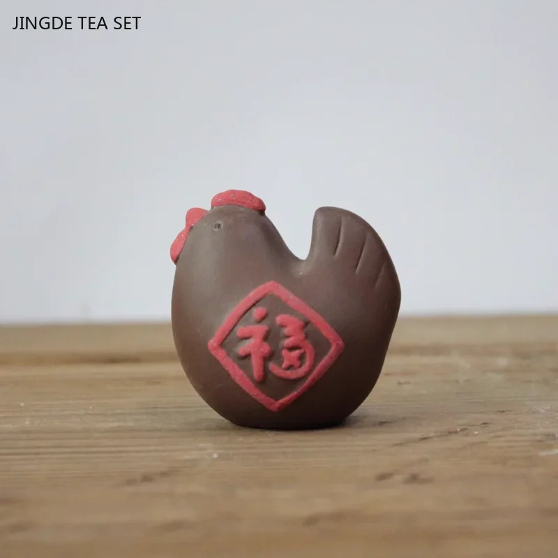 1 pair of Yixing purple clay Chinese style creative chicken tea pet ornaments tea table tea set auspicious accessories