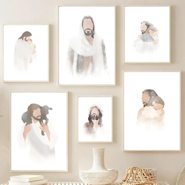 현대적인 거실용 예수 초상화로 집에 평온함과 영감을 더하세요.