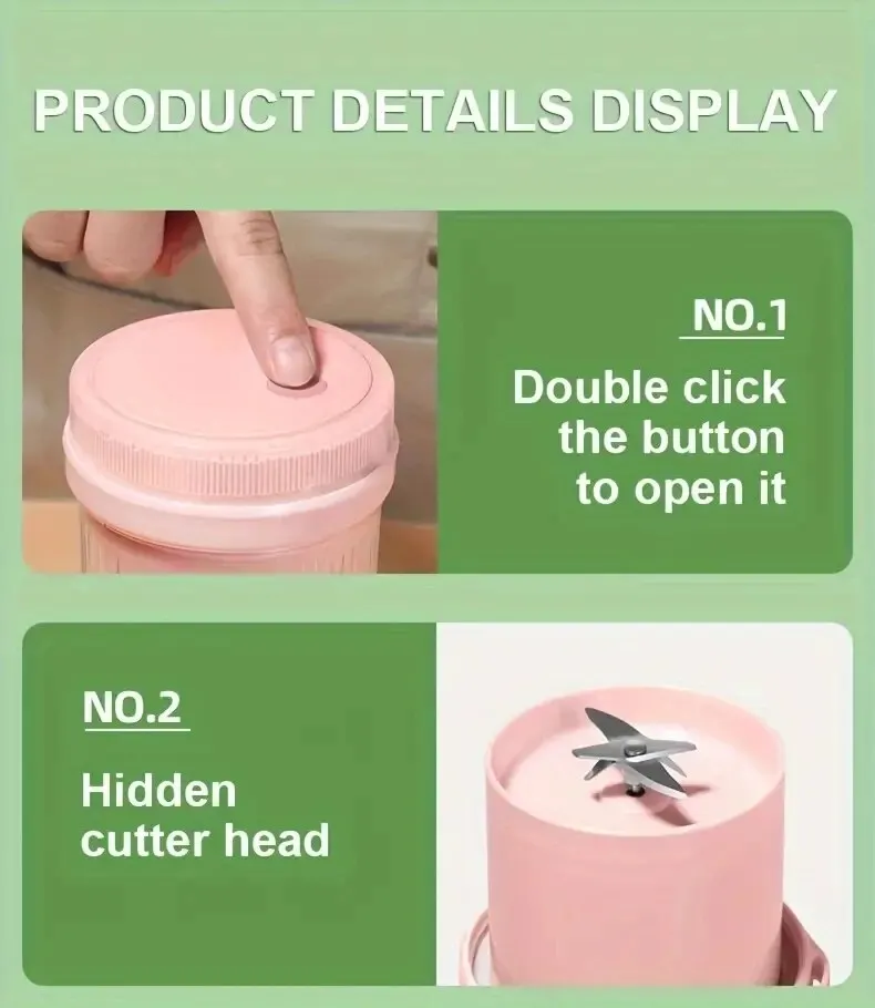 Description Picture 4 of itemElectric Juicer Cup 6 Blades Blender Milkshake Machine USB Portable Fruit Milk Mixing Tool Mini Fresh Juice Blender Sport Bottl