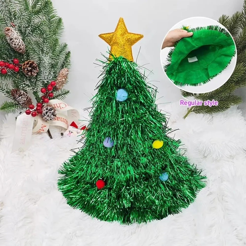 Creative Shiny Tinsel Colorful Poms Christmas Tree Hat Festival Party Supplies Role-Playing Costume Hat Headwear Photo Props