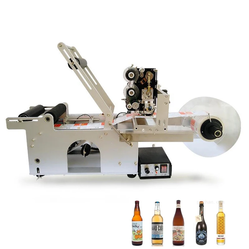 

Semi Automatic Labeling Machine Round Bottle Packaging Label Applicator Date Printer Adjustable Labeler