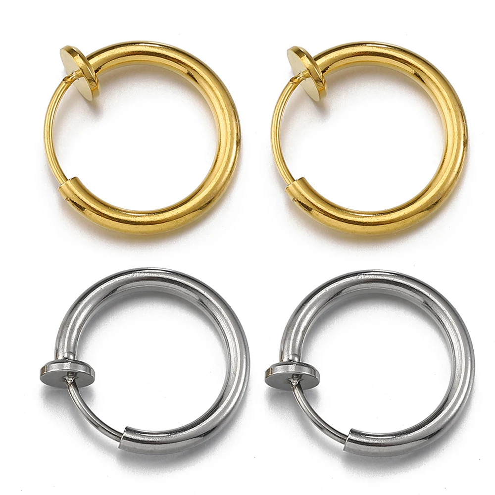 

10pcs 2pcs Stainless Steel Retractable Clip on Ear Clip Hoop Non Piercing Round Earring Clips for Women Jewelry Making DIY