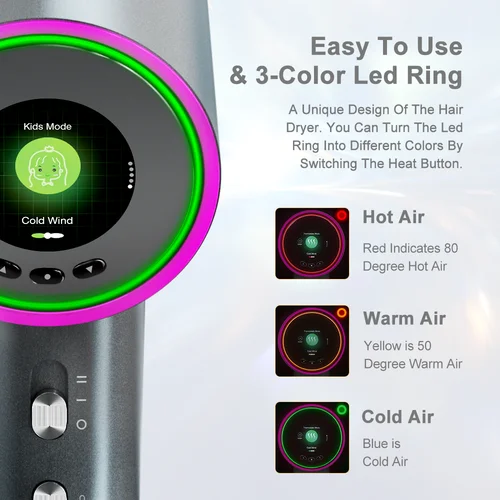 Kinseibeauty 고속 헤어 드라이어 HD 컬러 스크린 5 스마트 모드, 온도 제어 음이온 헤어 케어 59dB 저소음 4