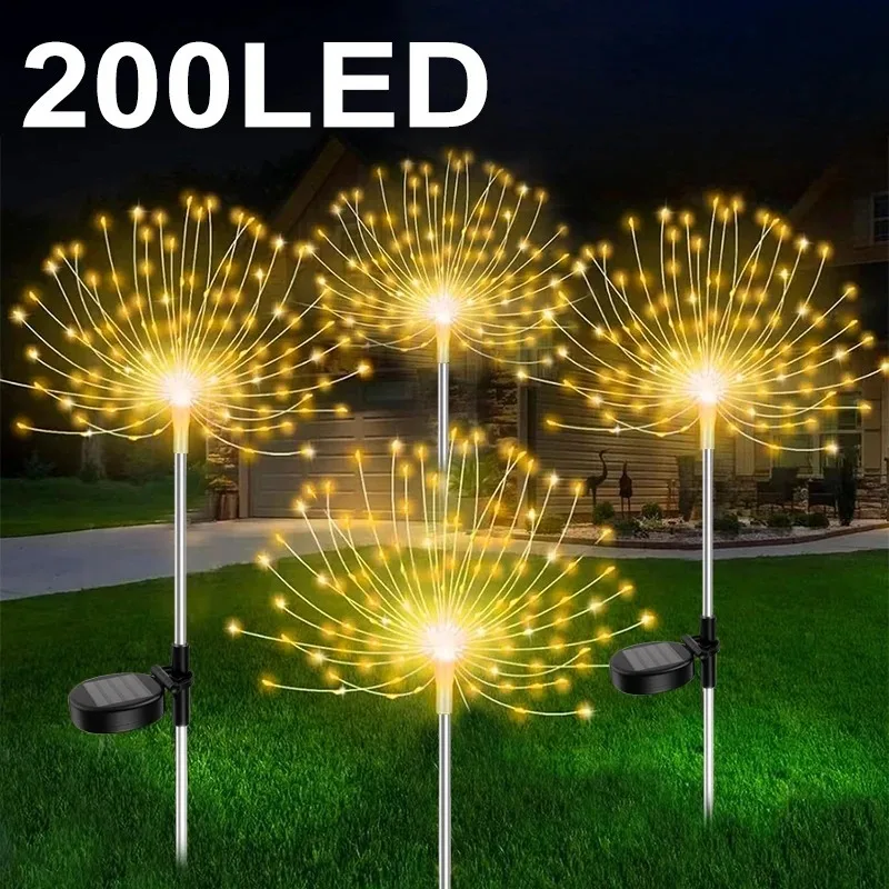 200LEDS 태양열 불꽃놀이 조명 야외 조명 구리 와이어 라이트 비드 상업용 조명 적합한 안뜰 잔디밭 디스플레이 4/1PCS