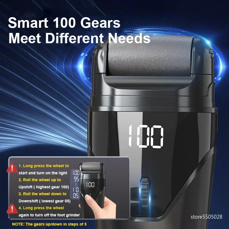 2025 Electric Foot Callus Remover, Rechargeable Heel Dead Skin Scrubber 100 Gears 3 Rollers Pedicure Machine Foot File Grinder