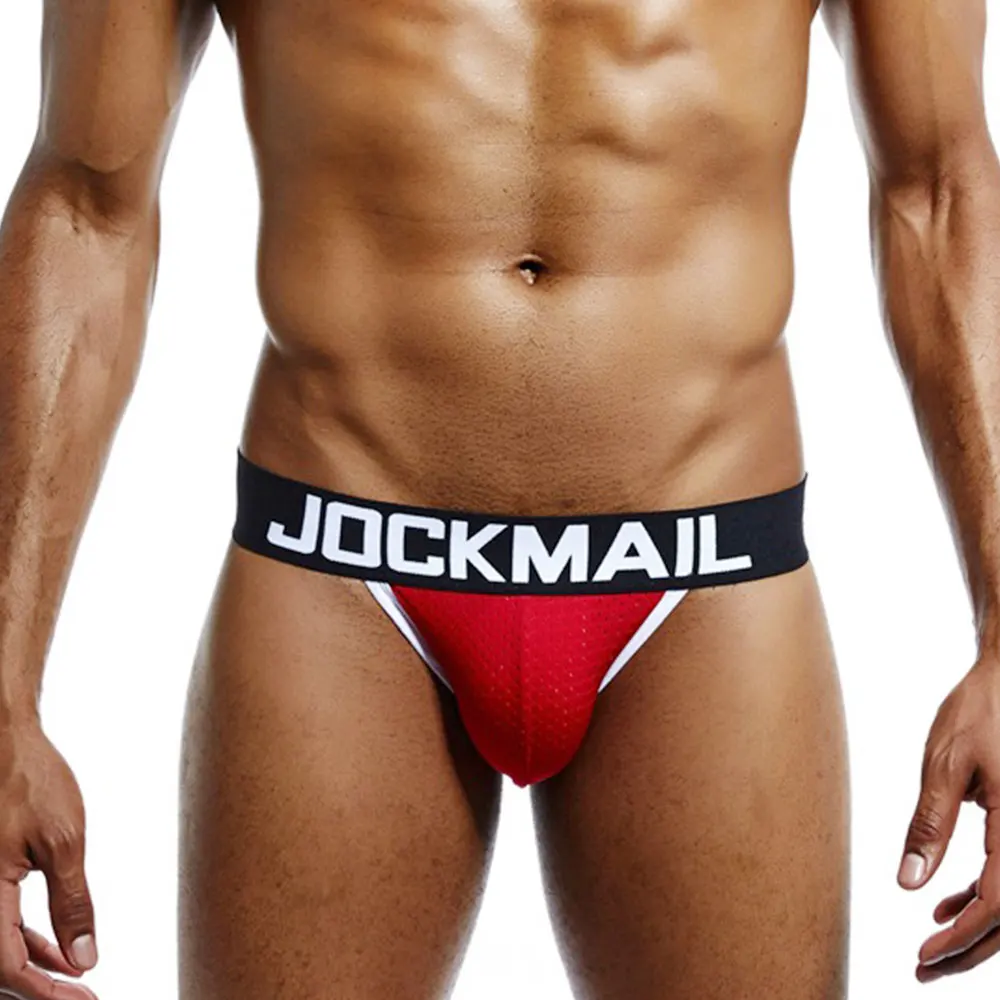 Men Mesh Jockstrap Athletic Supporter Sexy Low Waist Breathable Underwear Strap Briefs Gay Penis Pouch Bikini Thong G-Strings