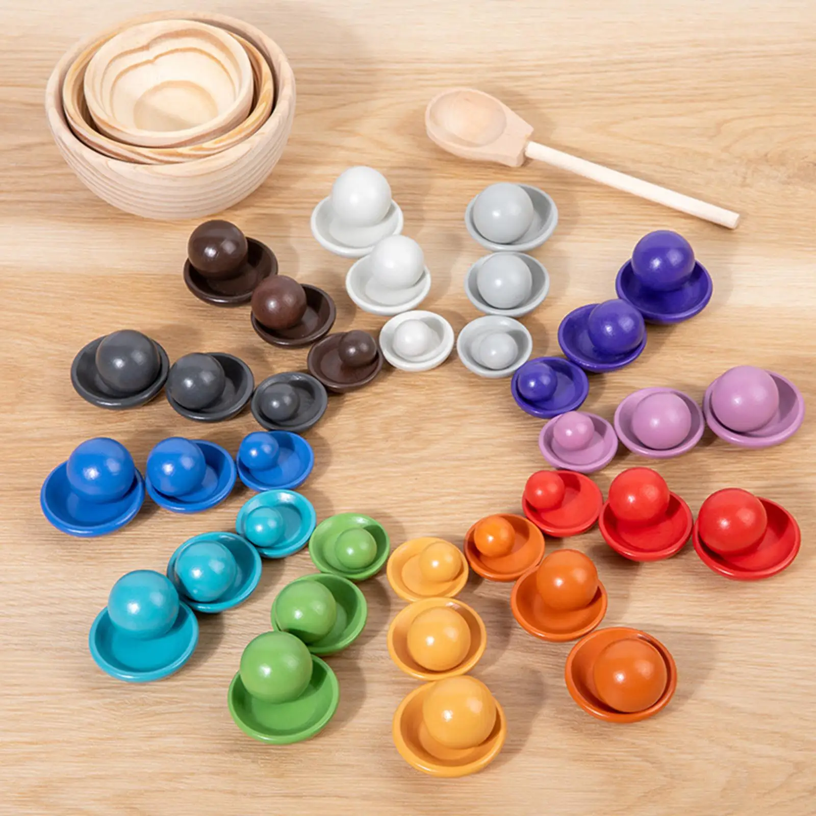 Wooden Color Sorting Balls Game Preschool Learning Toy With 36 Balls