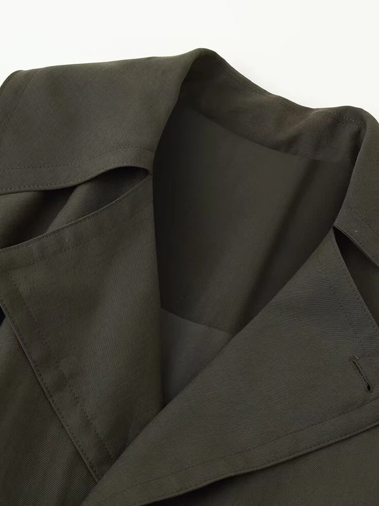 Schal-Blazer mit Taillengürtel und Weite Hose für Damen, Eleganter Revers-Langarm-Blazer mit Hochgeschnittener Hose, Frühlings-Neuheit Damen-Set – Detail 7