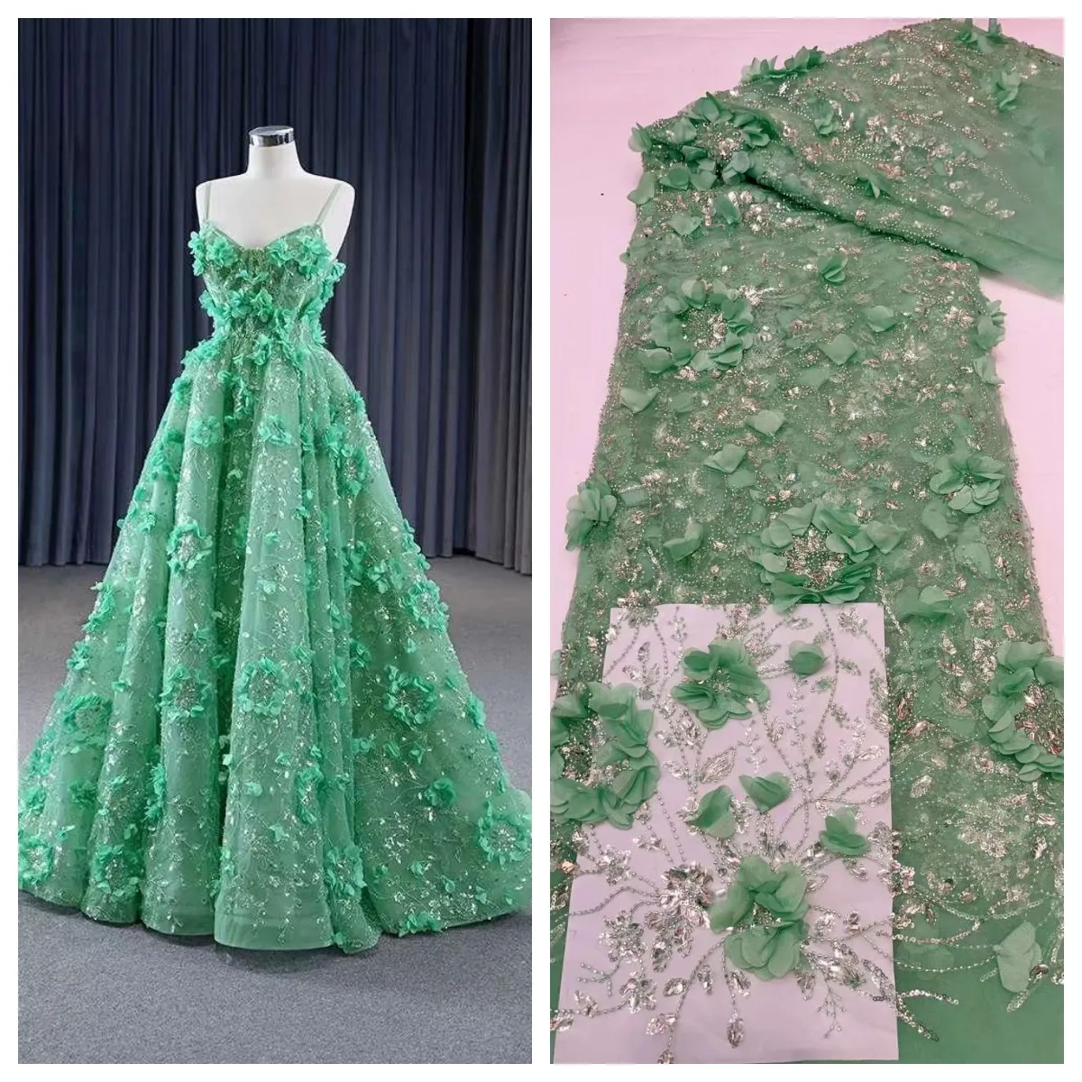 

African Handmade Beaded Lace Fabric Latest 3D Nigerian 2023 High Quality Sequins Tulle Lace Embroidery With Pearls For Sewing