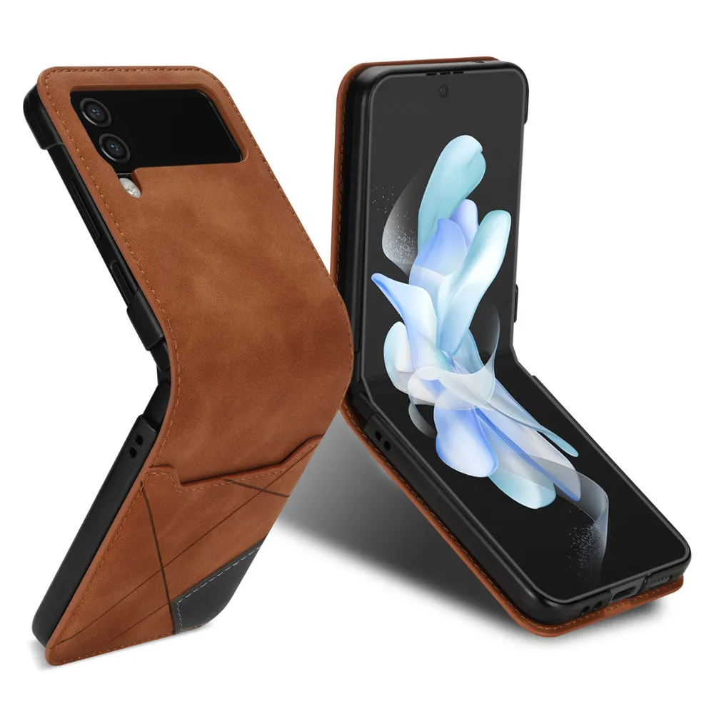 Elegant Splicing Line Leather Wallet Phone Case with Credit Card Slots