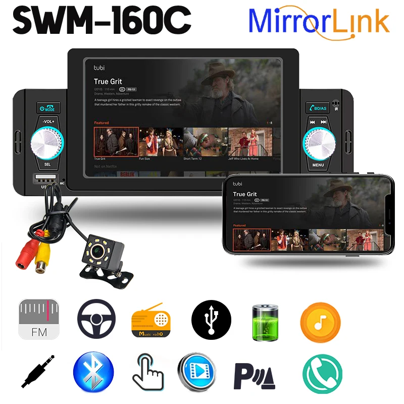 

Car Multimedia Player Bluetooth Dual USB/Knob MP5 Android Auto/Carplay Mirror Link 1 DIN 5'' Radio for Vehicle IPS Touch Screen