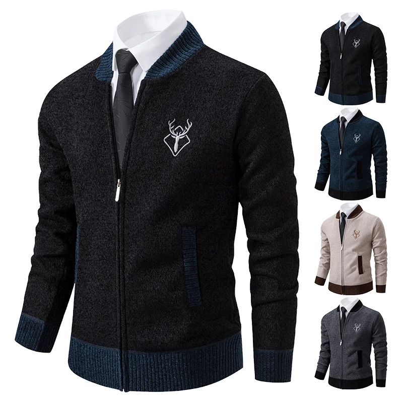 Sweater Cardigan Knitted Men's Clothing Korean Style Long Sleeve Fleece Warm Overcoat Baseball Jumper New Wool Sweatercoat 3
