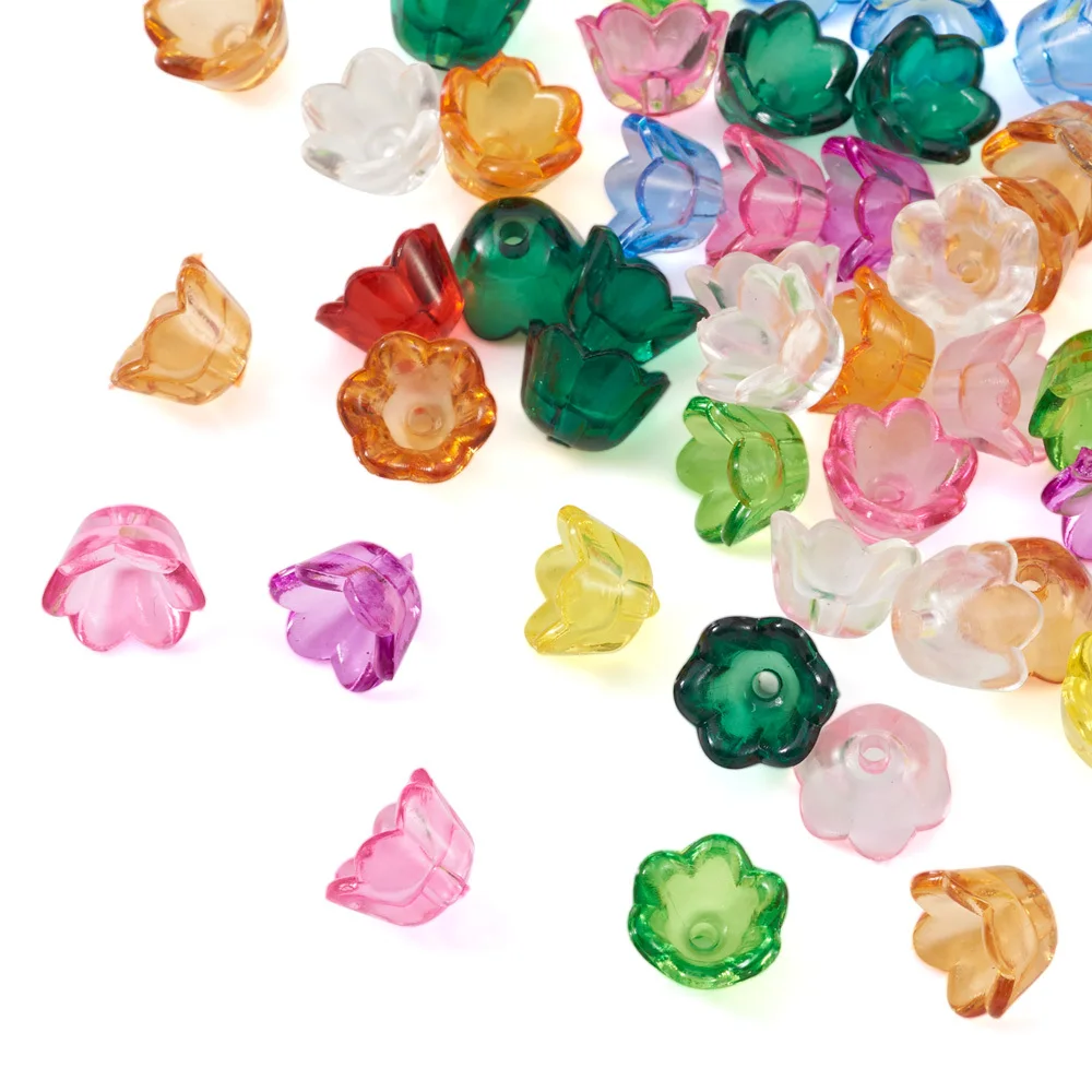 

190pcs Colorful Tulip Flower Transparent Acrylic Beads Loose Spacer Beads Caps For DIY Earrings Bracelet Necklace Jewelry Making