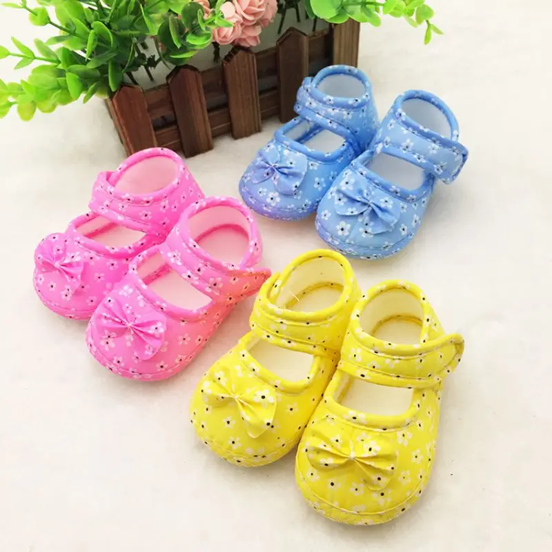 

Kids Baby Shoes Bowknot Flower Print Newborn Shoes Soft Anti-Slip Crib Shoes 0-18 Months Baby Girls Shoes Infant First Walkers