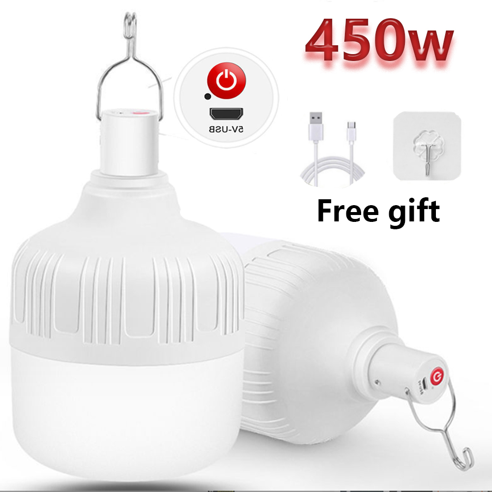 450w Camping Light USB Rechargeable LED Emergency Lamp Outdoor work light Portable Lanterns with Hook for BBQ Tents Battery Bulb